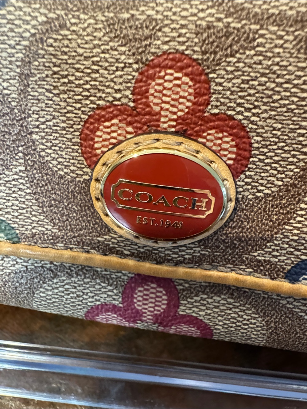 Coach Multicolor Floral Signature Canvas Wallet with Tan Trim - Picture 2 of 14